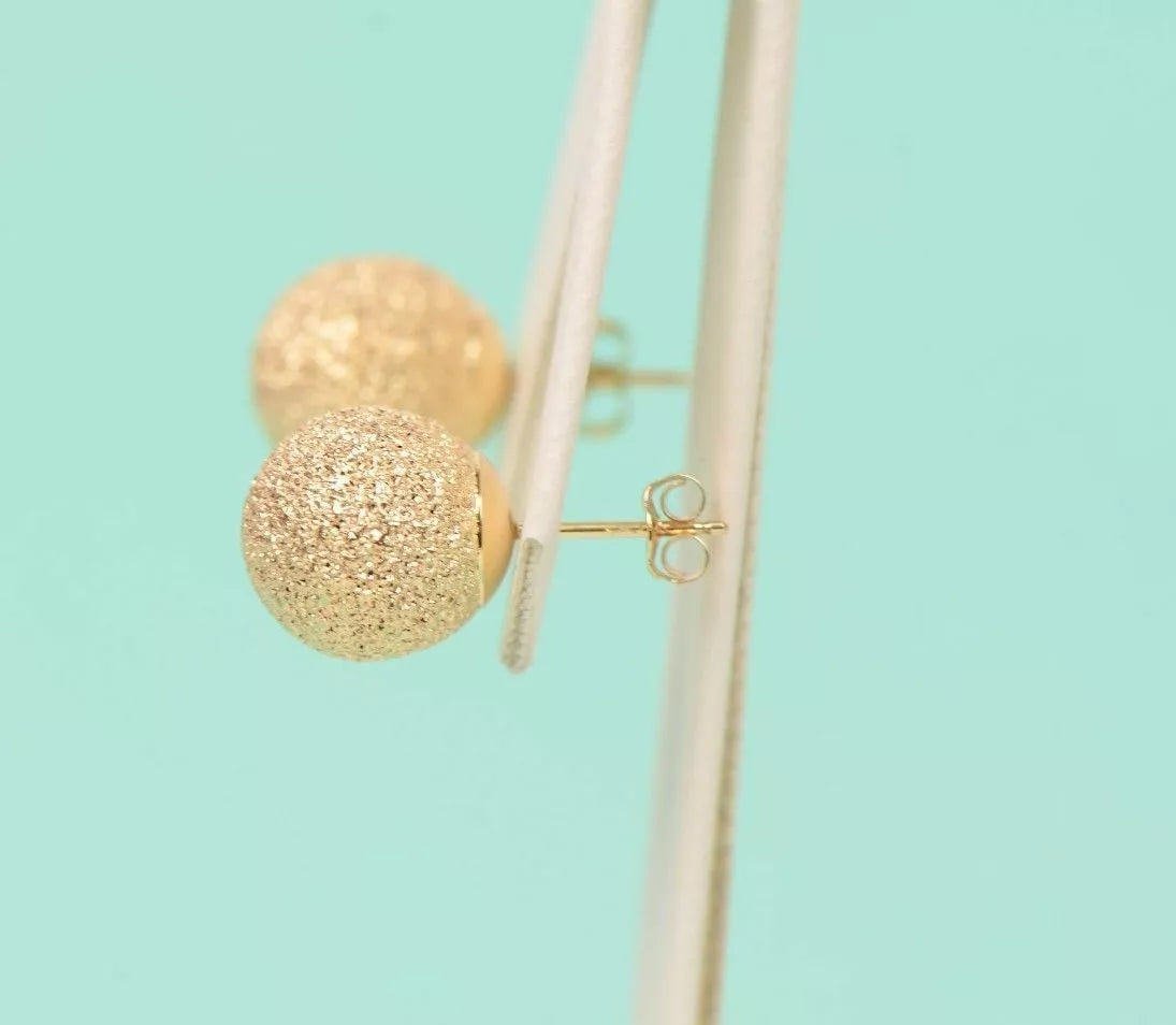 14k Yellow Solid Gold Laser Cut Ball Stud Earrings