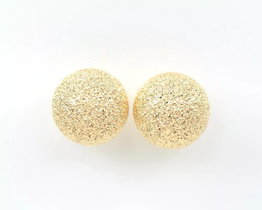 14k Yellow Solid Gold Laser Cut Ball Stud Earrings