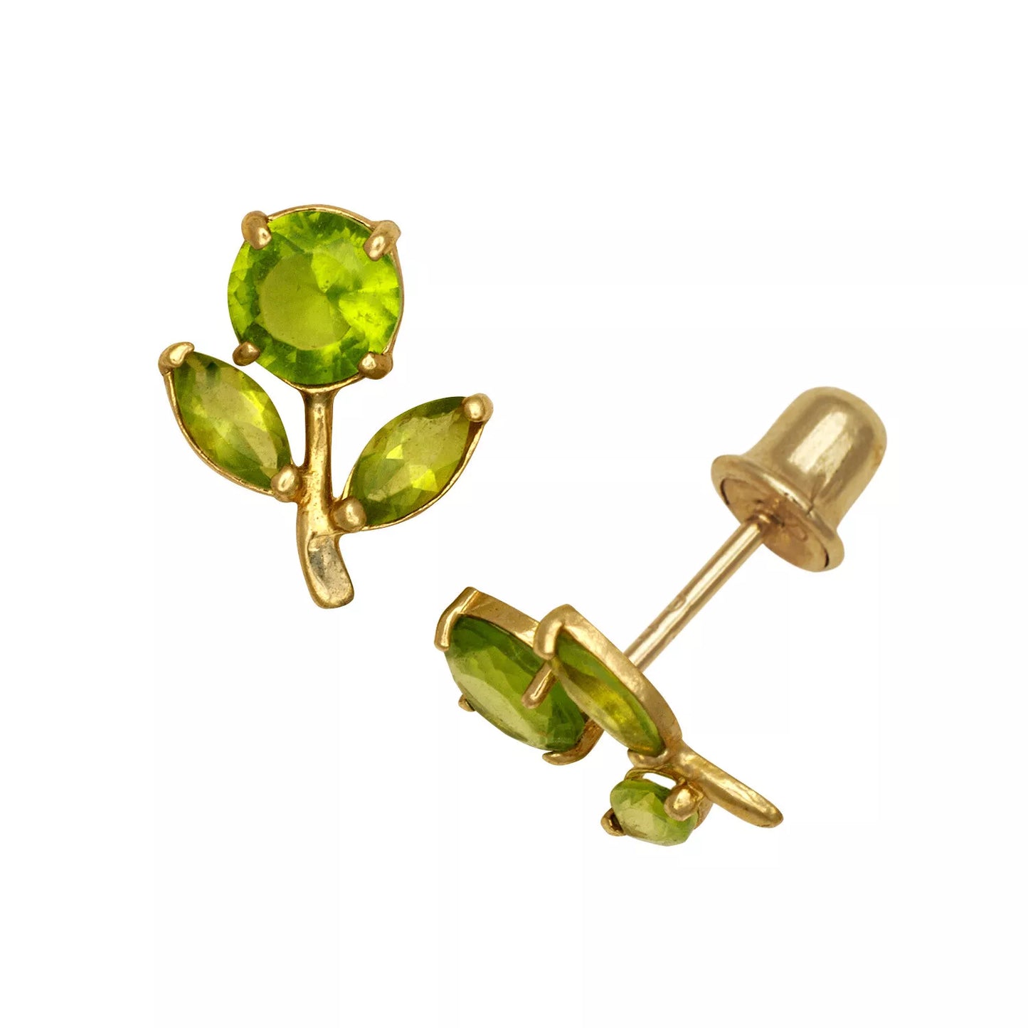 14k Yellow Gold CZ Flower Birthstone Stud Screw Back Earrings