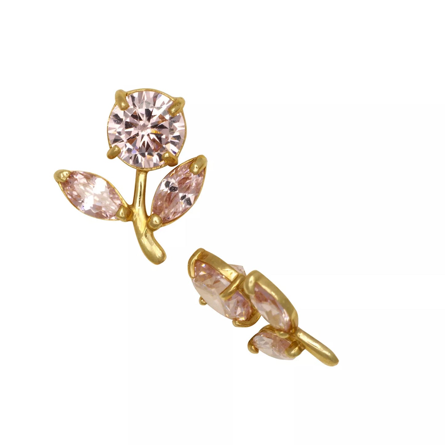 14k Yellow Gold CZ Flower Birthstone Stud Screw Back Earrings