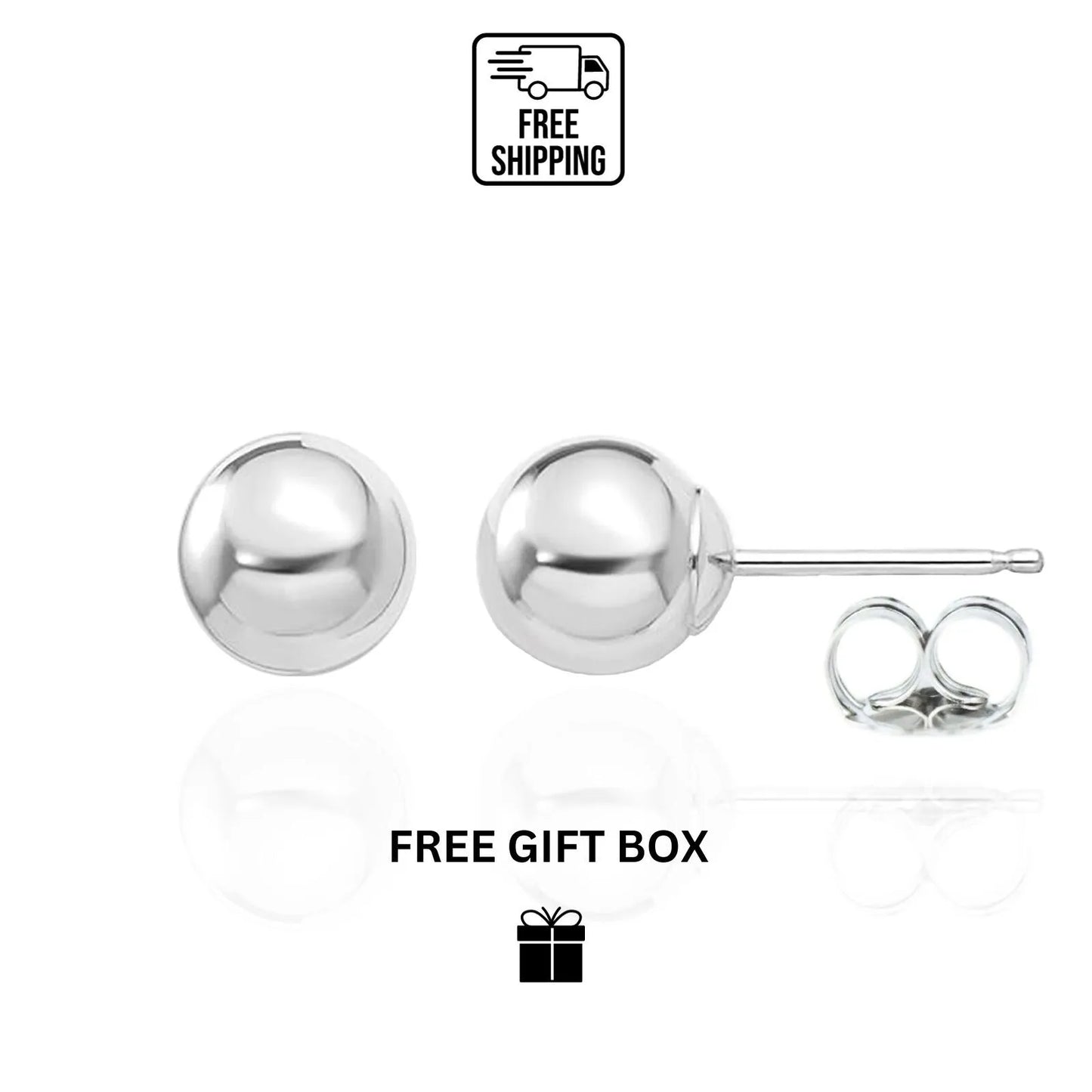 14k White Gold Ball Stud Earrings Top Quality High Polish