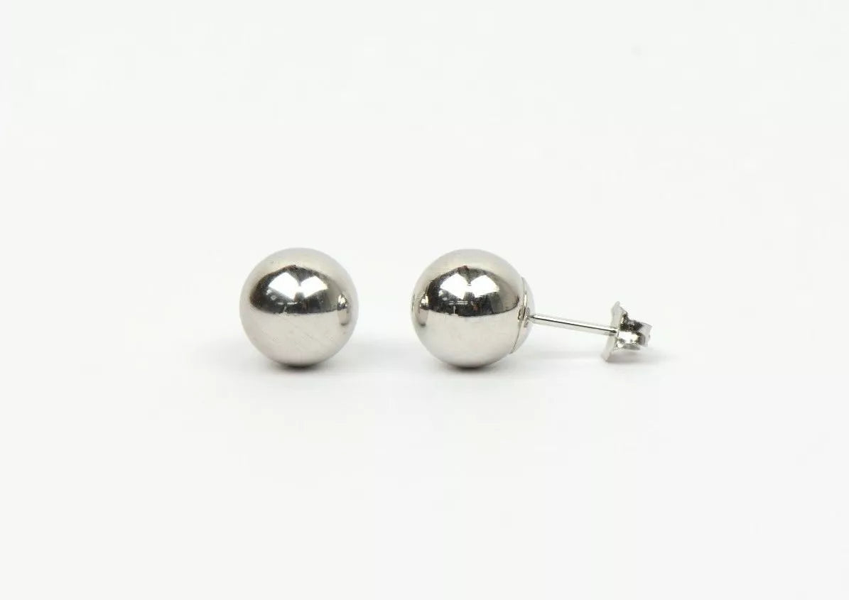 14k White Gold Ball Stud Earrings Top Quality High Polish