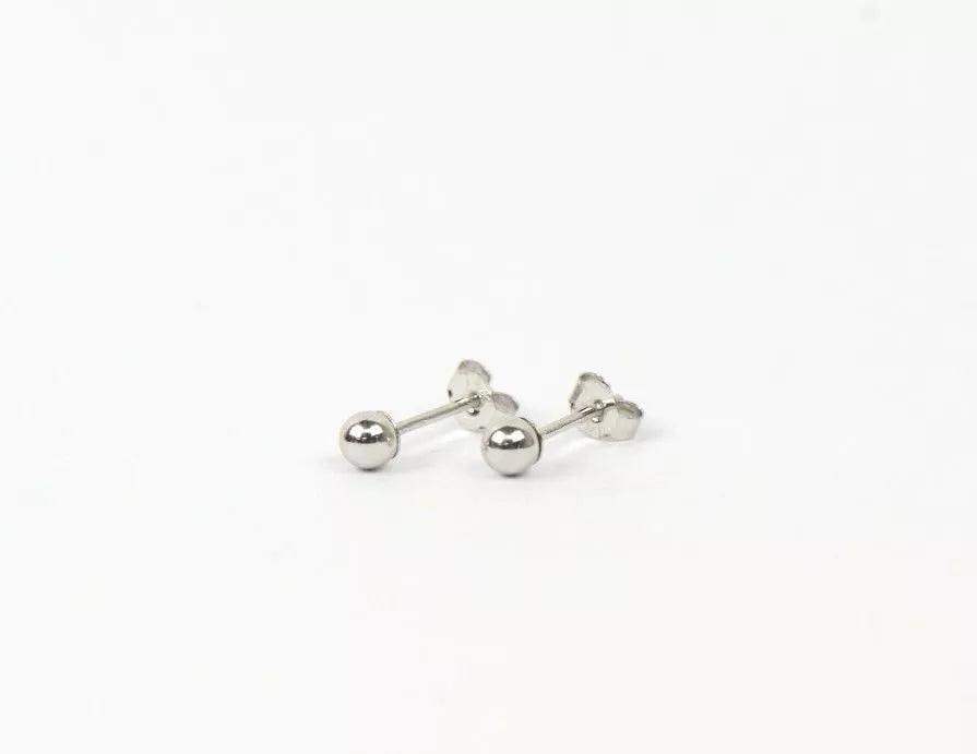 14k White Gold Ball Stud Earrings Top Quality High Polish