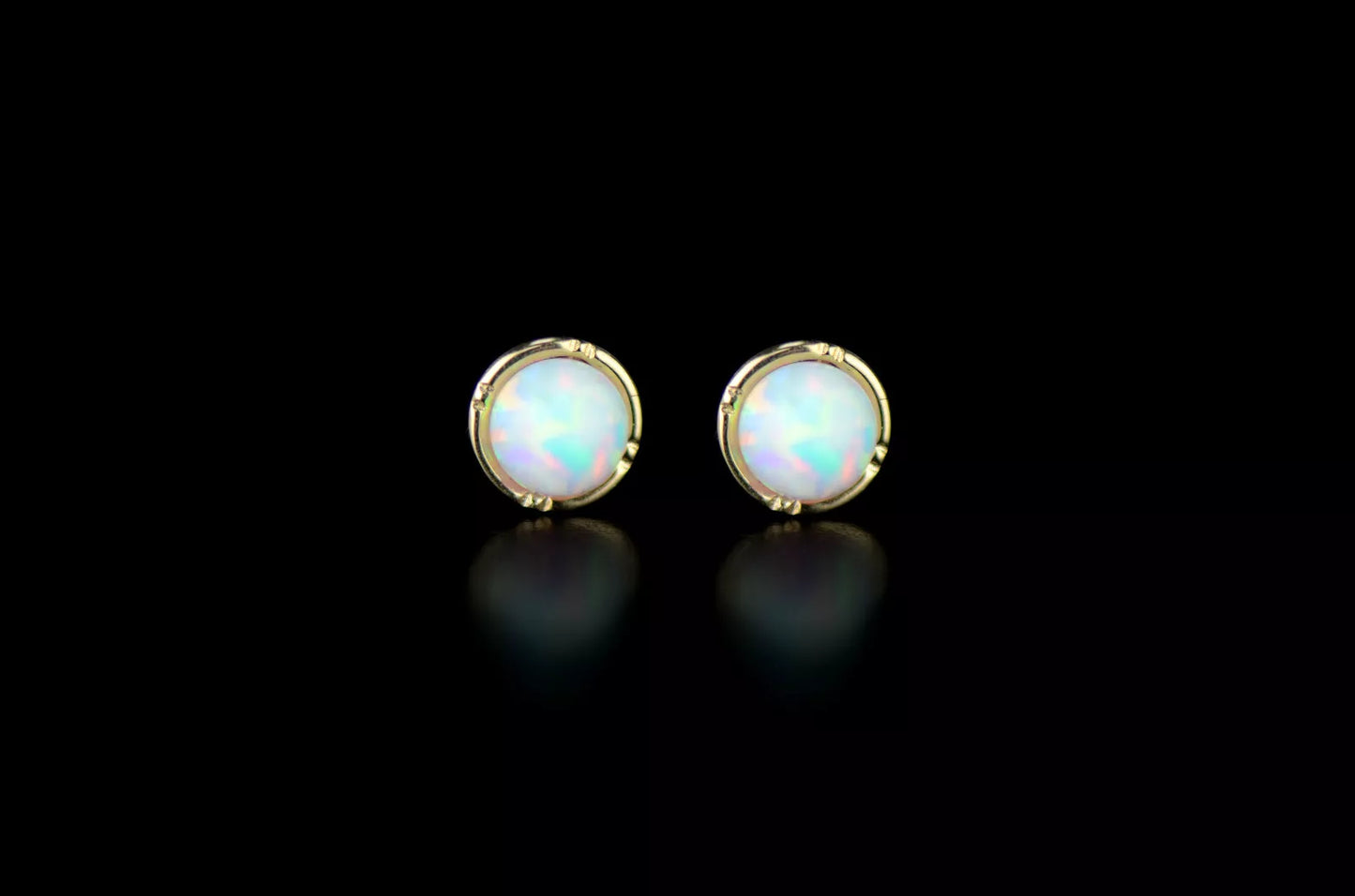 14k Yellow Gold Round Opal Stud Earrings/ Screw Back