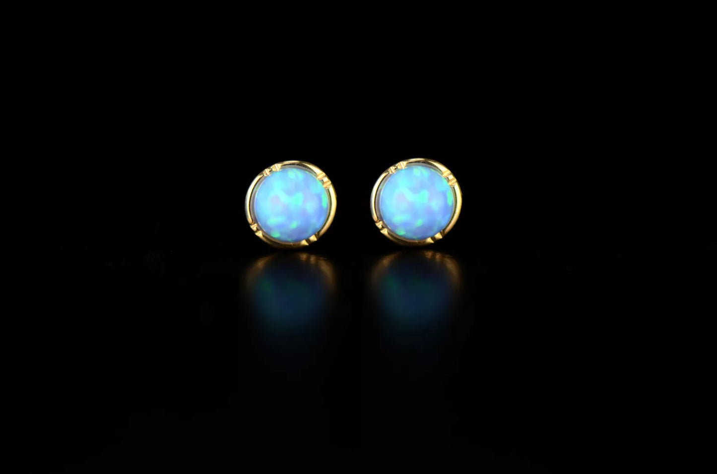 14k Yellow Gold Round Opal Stud Earrings/ Screw Back