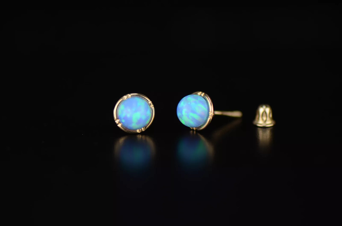 14k Yellow Gold Round Opal Stud Earrings/ Screw Back