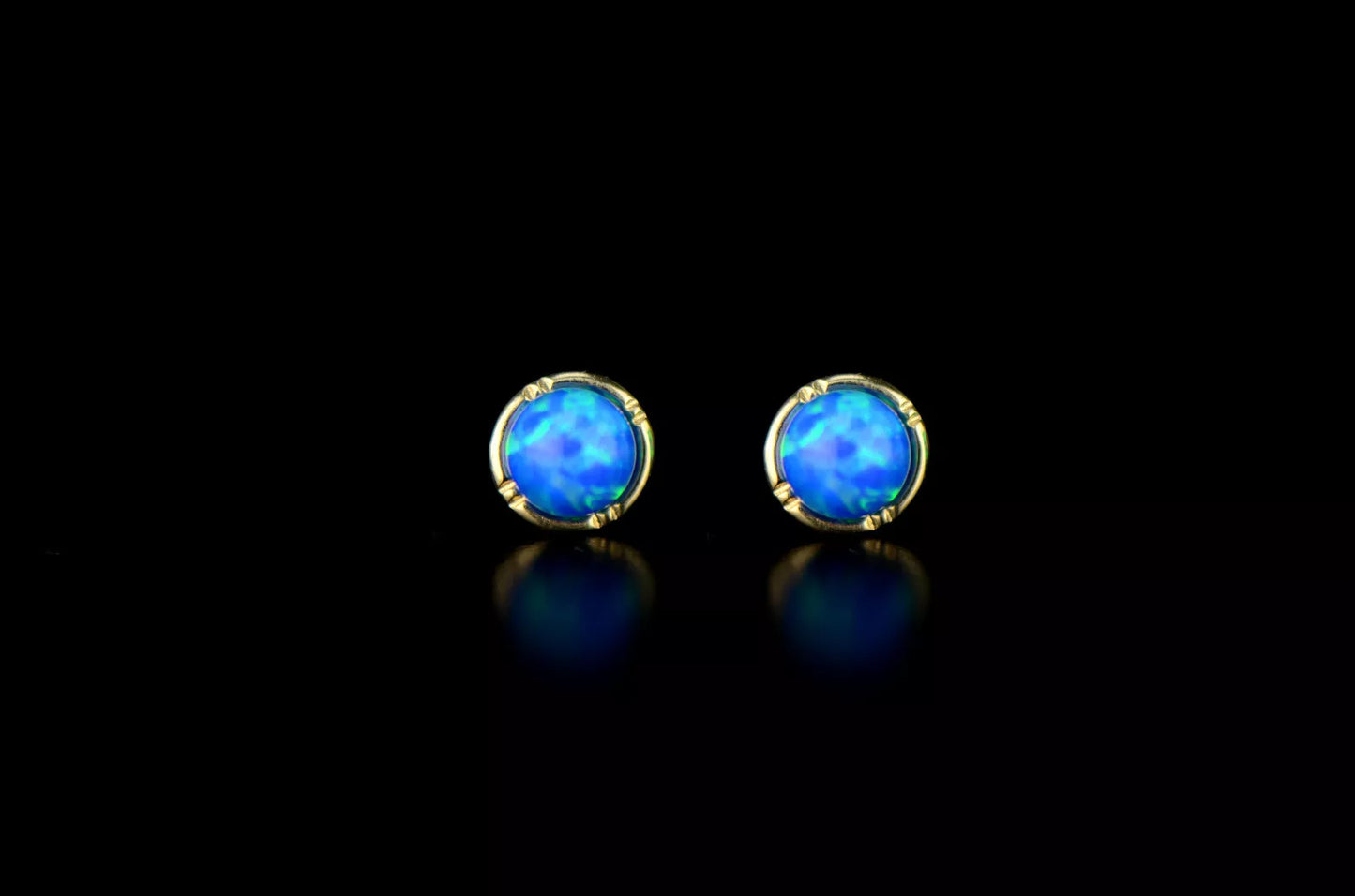 14k Yellow Gold Round Opal Stud Earrings/ Screw Back