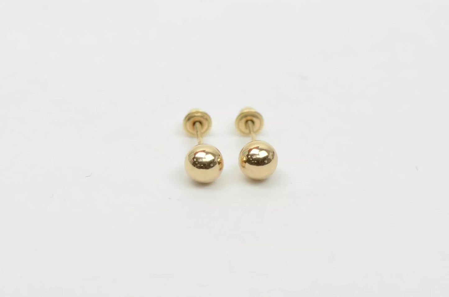 14k Solid Yellow Gold Ball stud earrings with screw back round High Polish