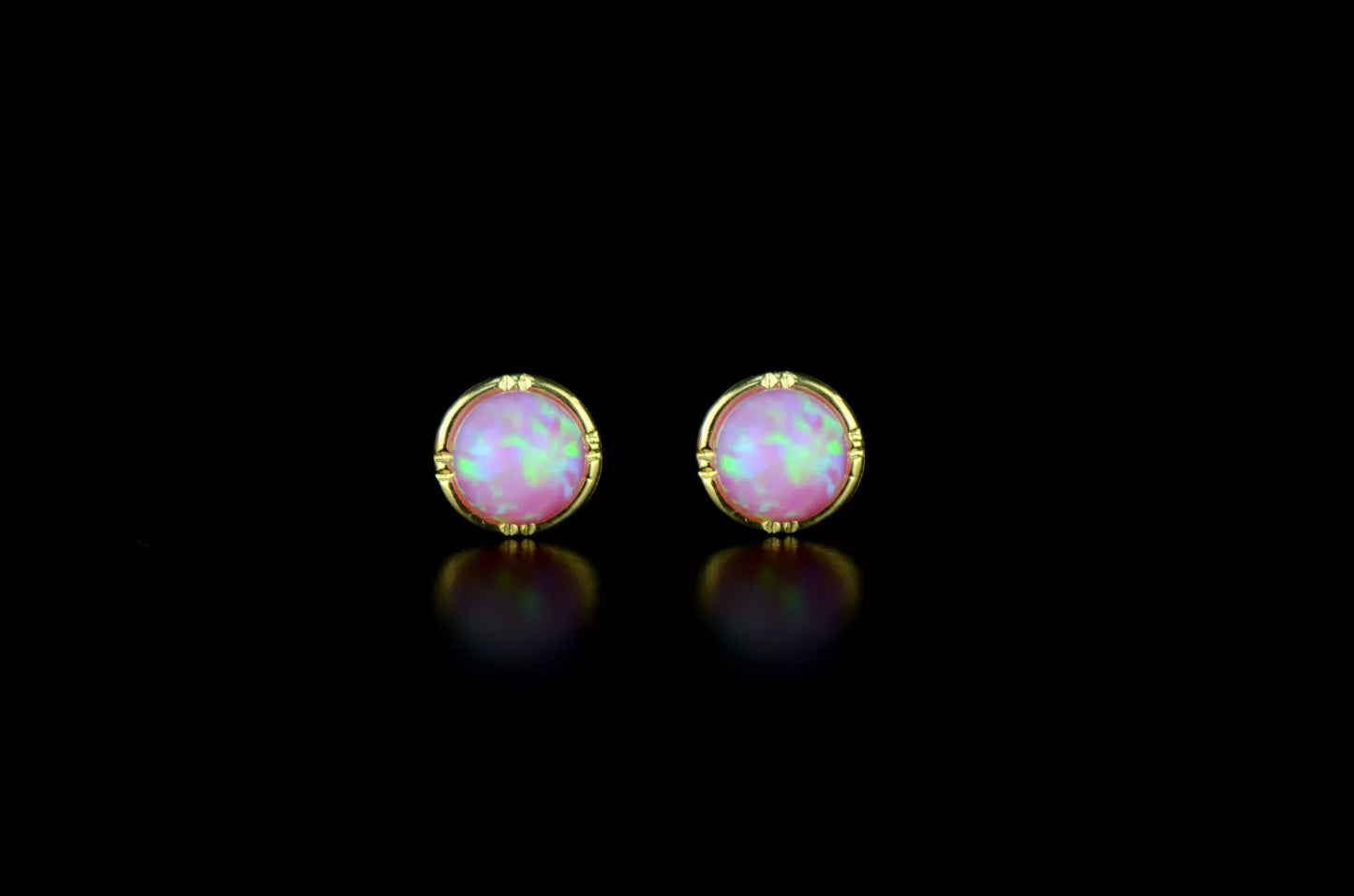 14k Yellow Gold Round Opal Stud Earrings/ Screw Back