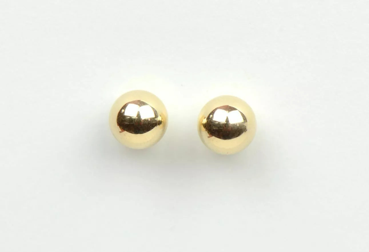 14k Solid Yellow Gold Ball stud earrings with screw back round High Polish