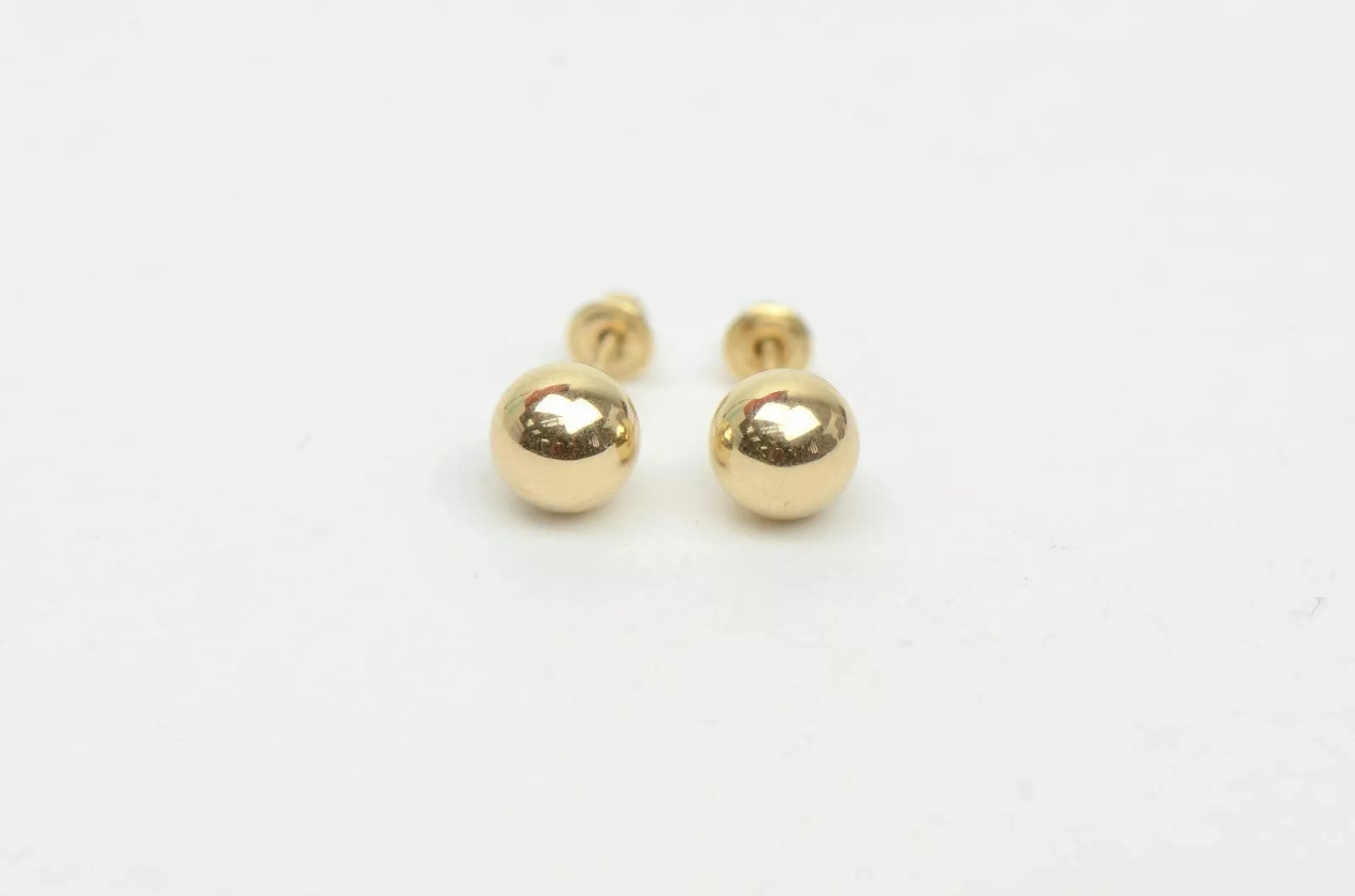 14k Solid Yellow Gold Ball stud earrings with screw back round High Polish