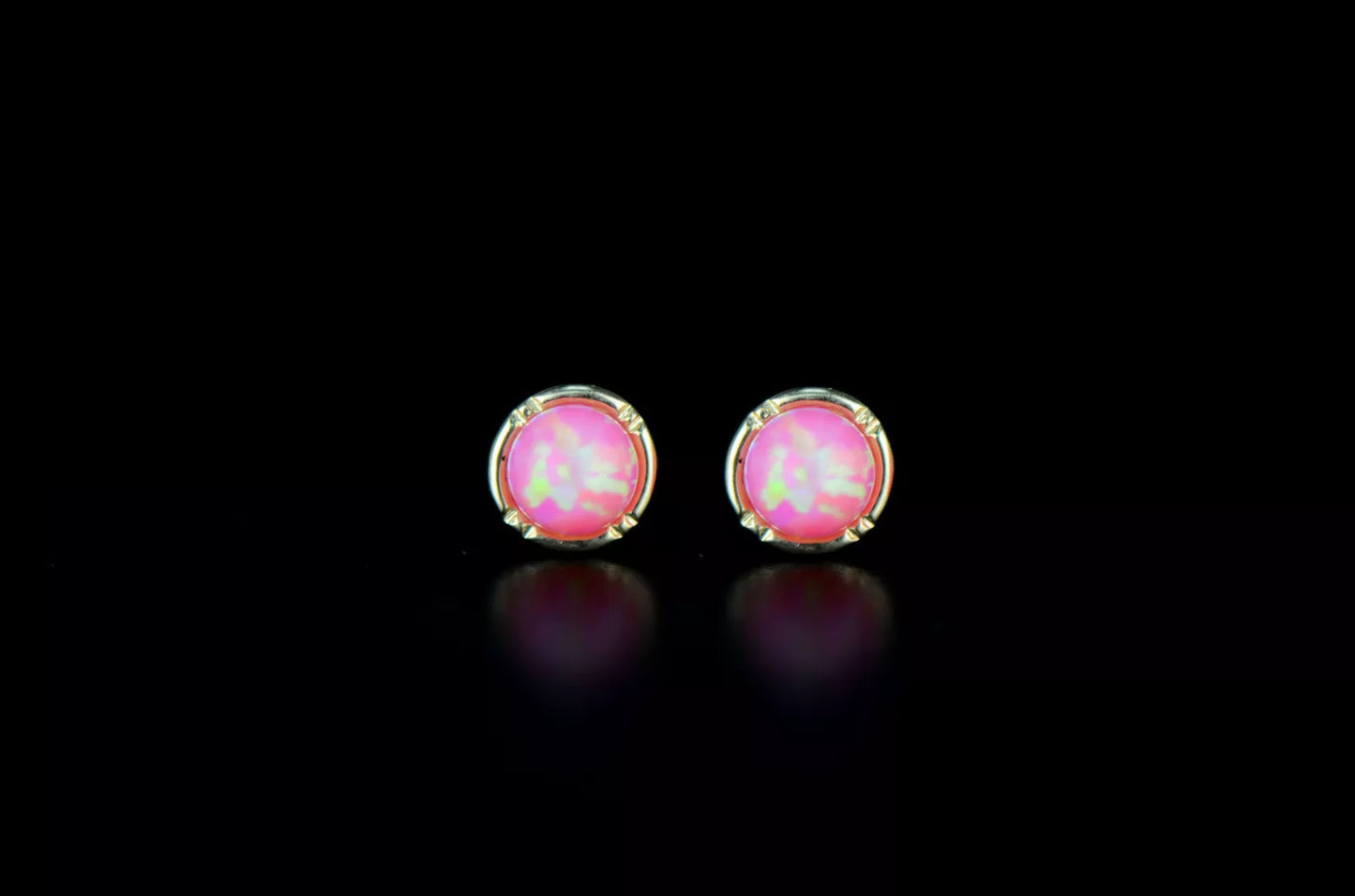 14k Yellow Gold Round Opal Stud Earrings/ Screw Back