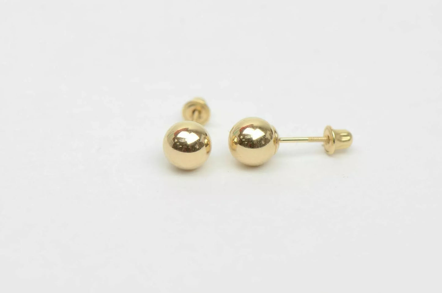 14k Solid Yellow Gold Ball stud earrings with screw back round High Polish