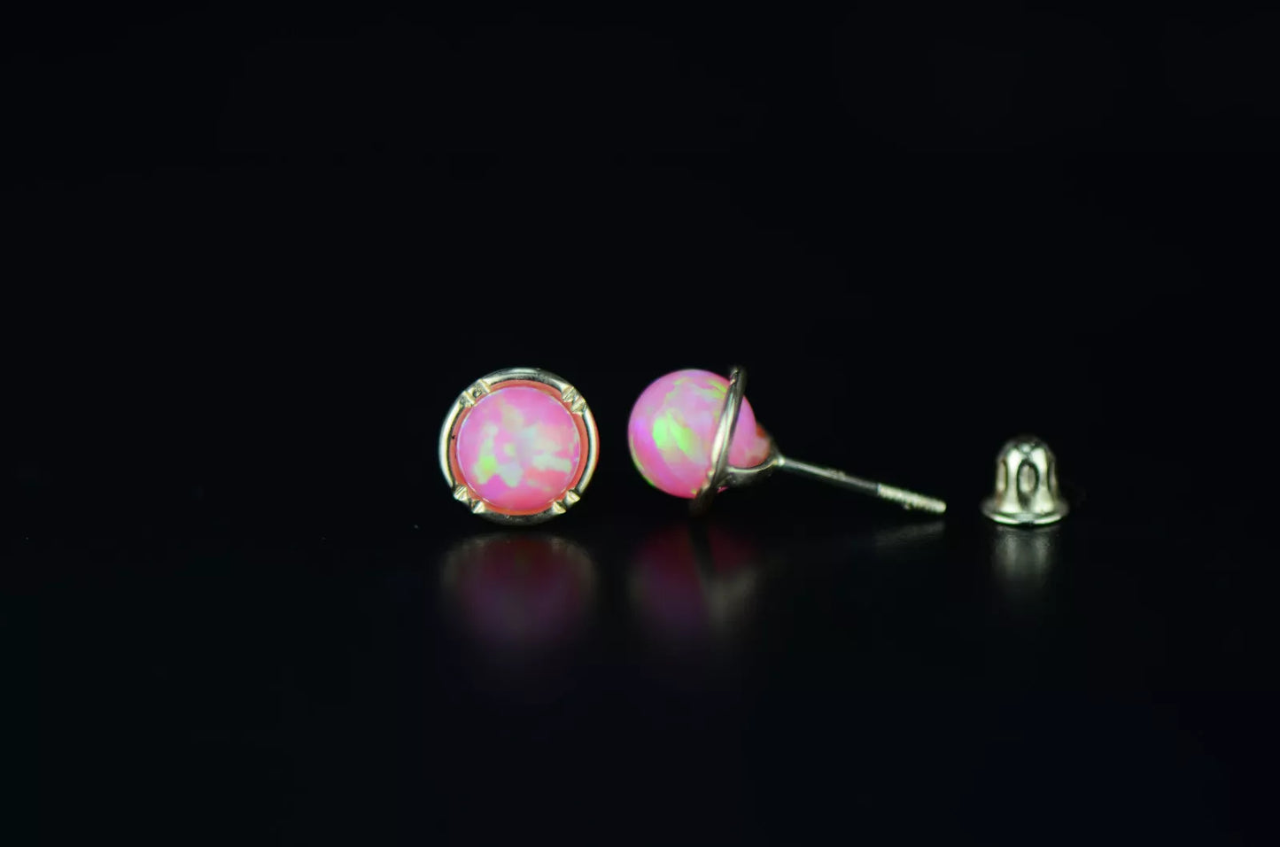 14k Yellow Gold Round Opal Stud Earrings/ Screw Back