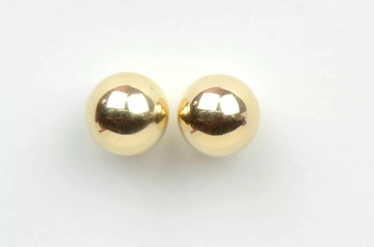 14k Solid Yellow Gold Ball stud earrings with screw back round High Polish