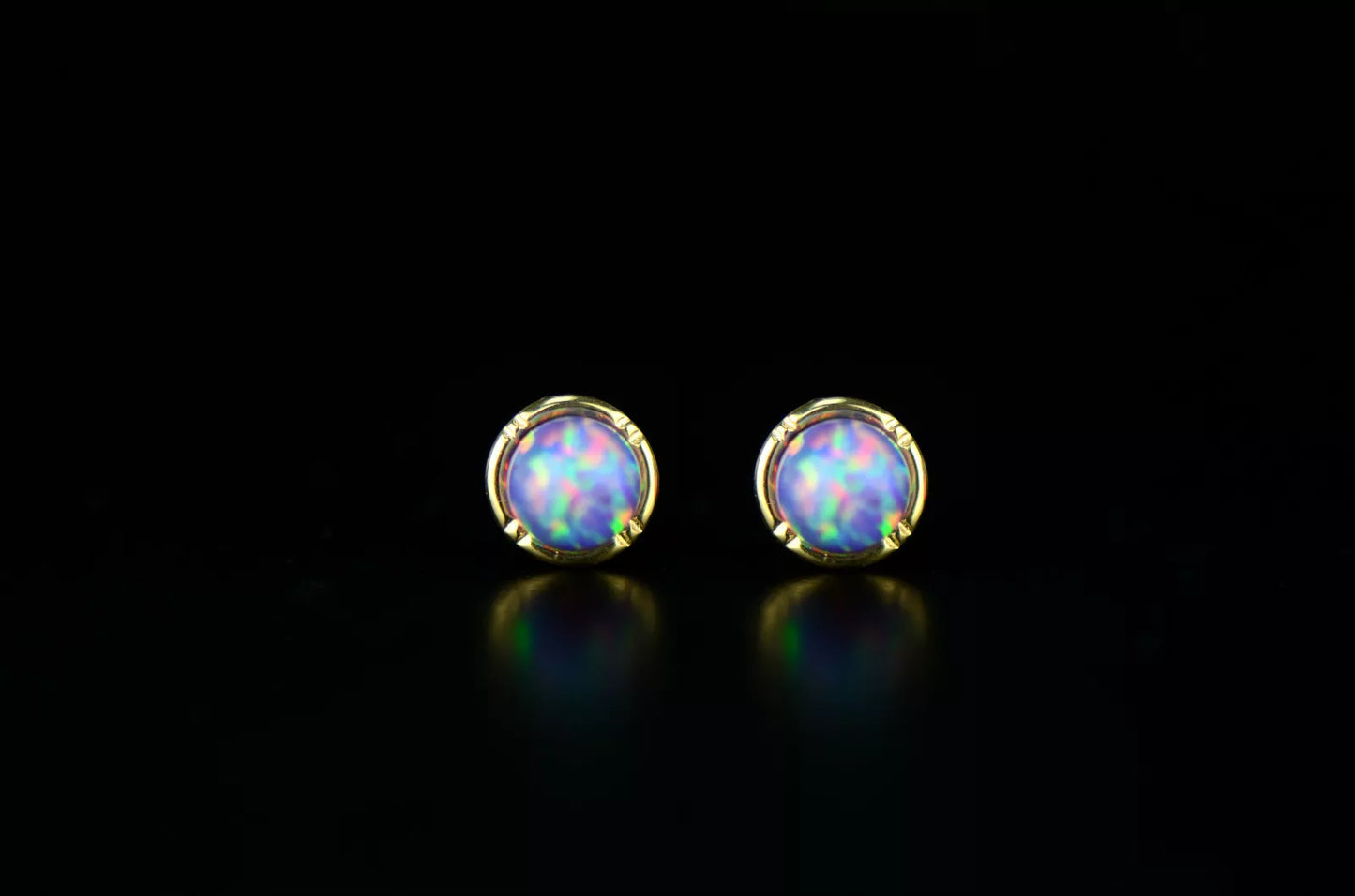 14k Yellow Gold Round Opal Stud Earrings/ Screw Back