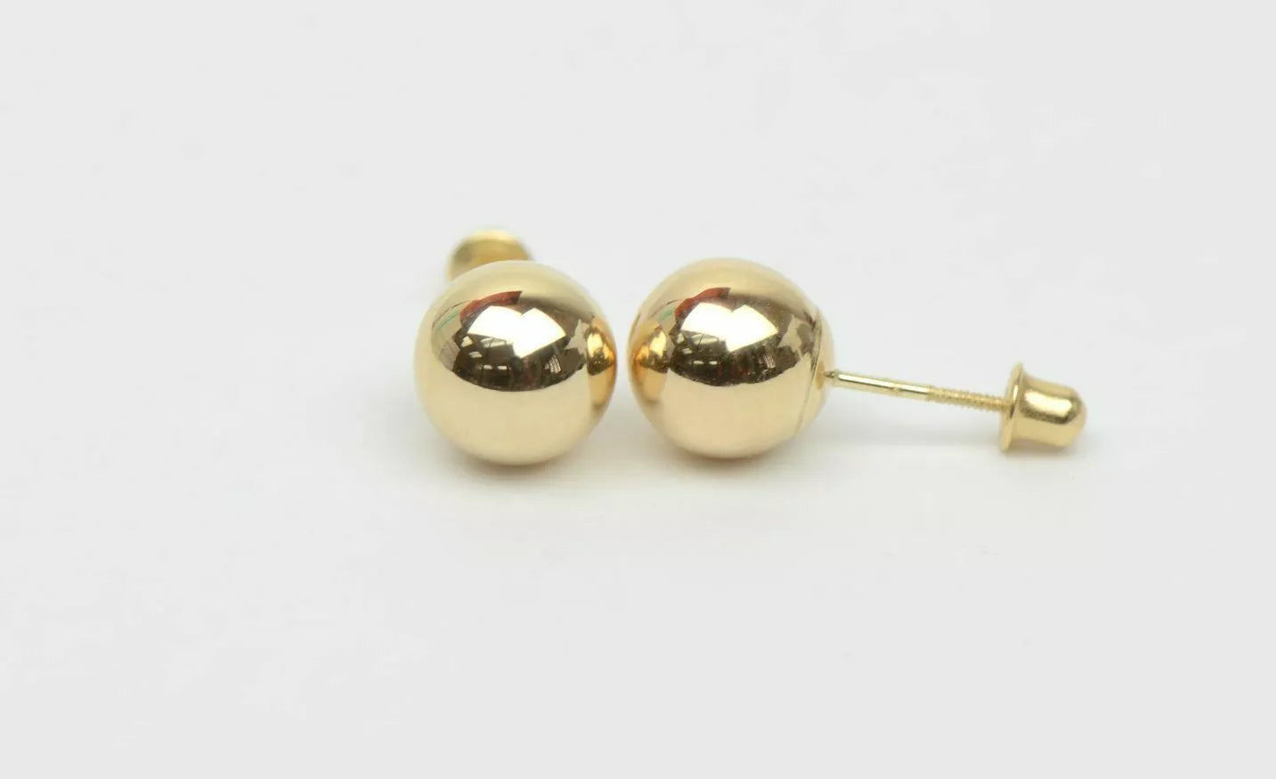 14k Solid Yellow Gold Ball stud earrings with screw back round High Polish