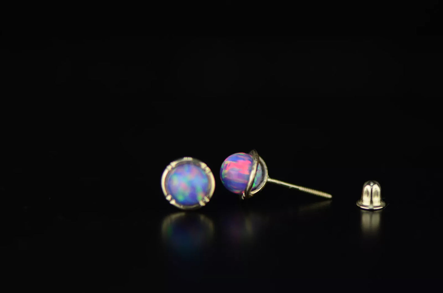 14k Yellow Gold Round Opal Stud Earrings/ Screw Back