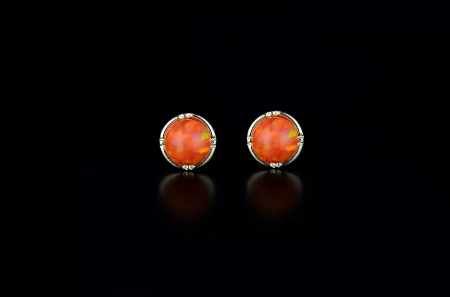 14k Yellow Gold Round Opal Stud Earrings/ Screw Back