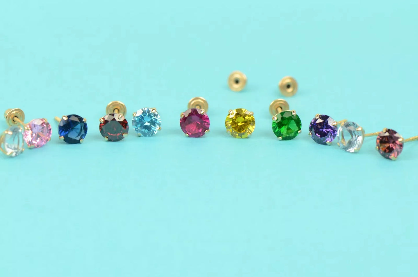 14K Solid Yellow Gold 3mm Round Birthstone Stud Earrings with screw back