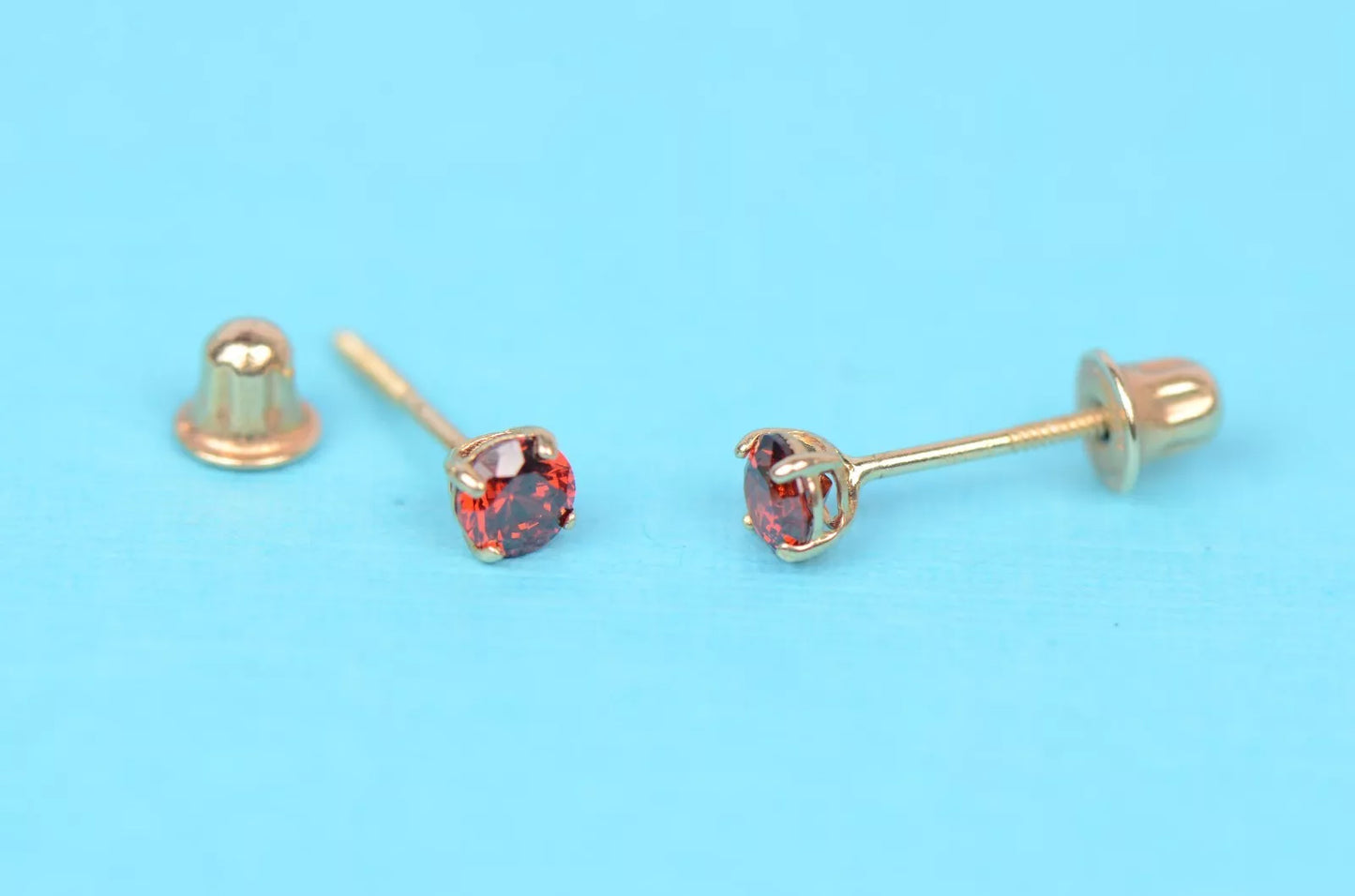 14K Solid Yellow Gold 3mm Round Birthstone Stud Earrings with screw back