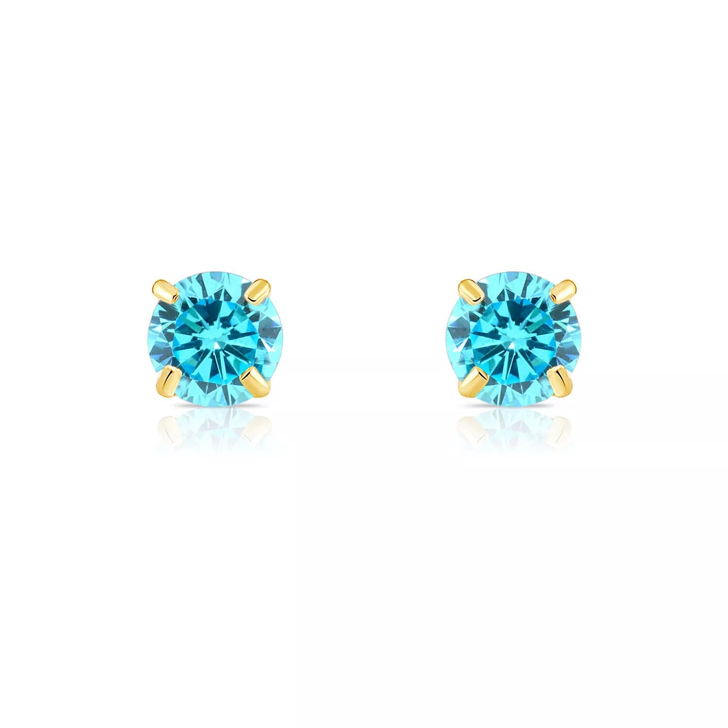 14K Solid Yellow Gold 3mm Round Birthstone Stud Earrings with screw back