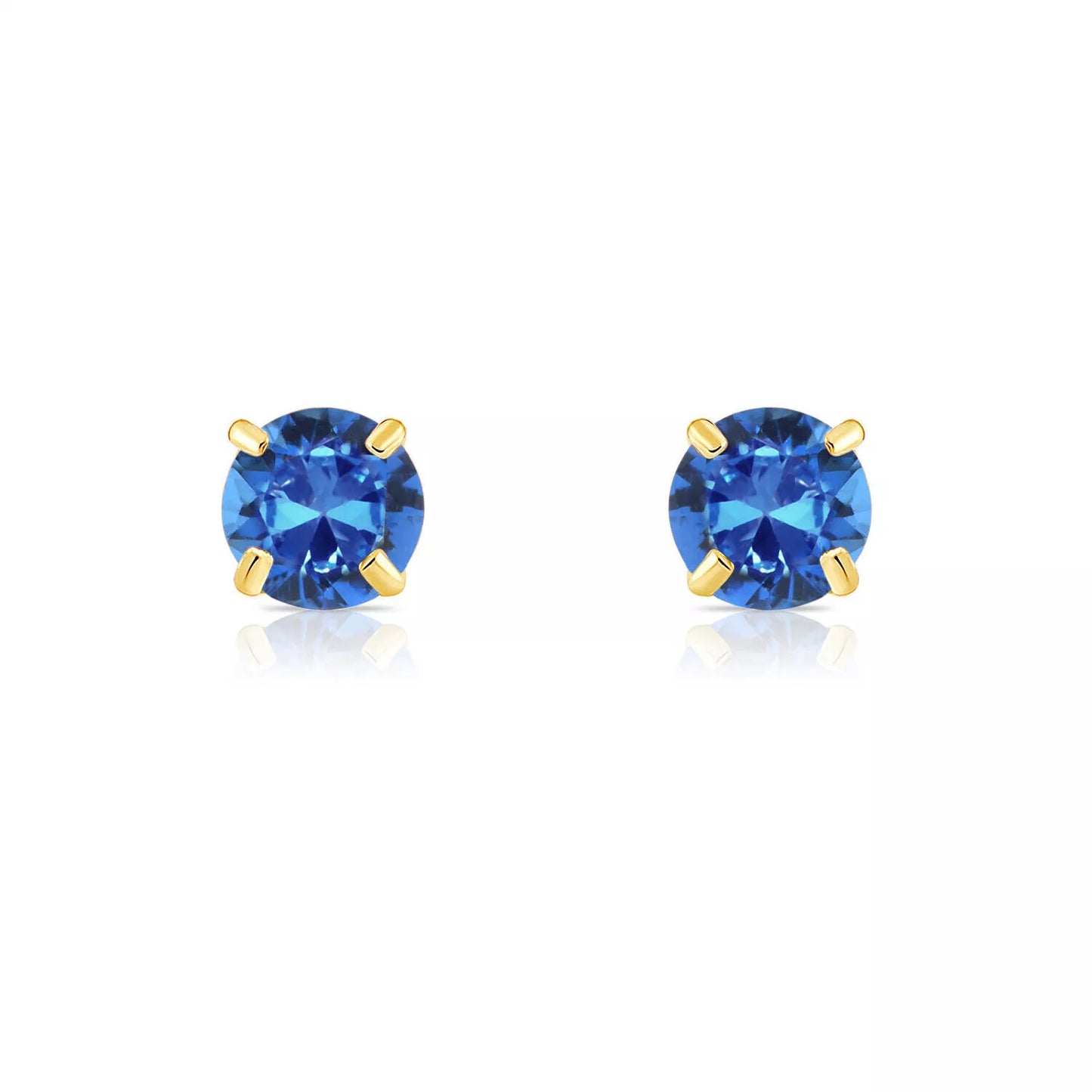 14K Solid Yellow Gold 3mm Round Birthstone Stud Earrings with screw back