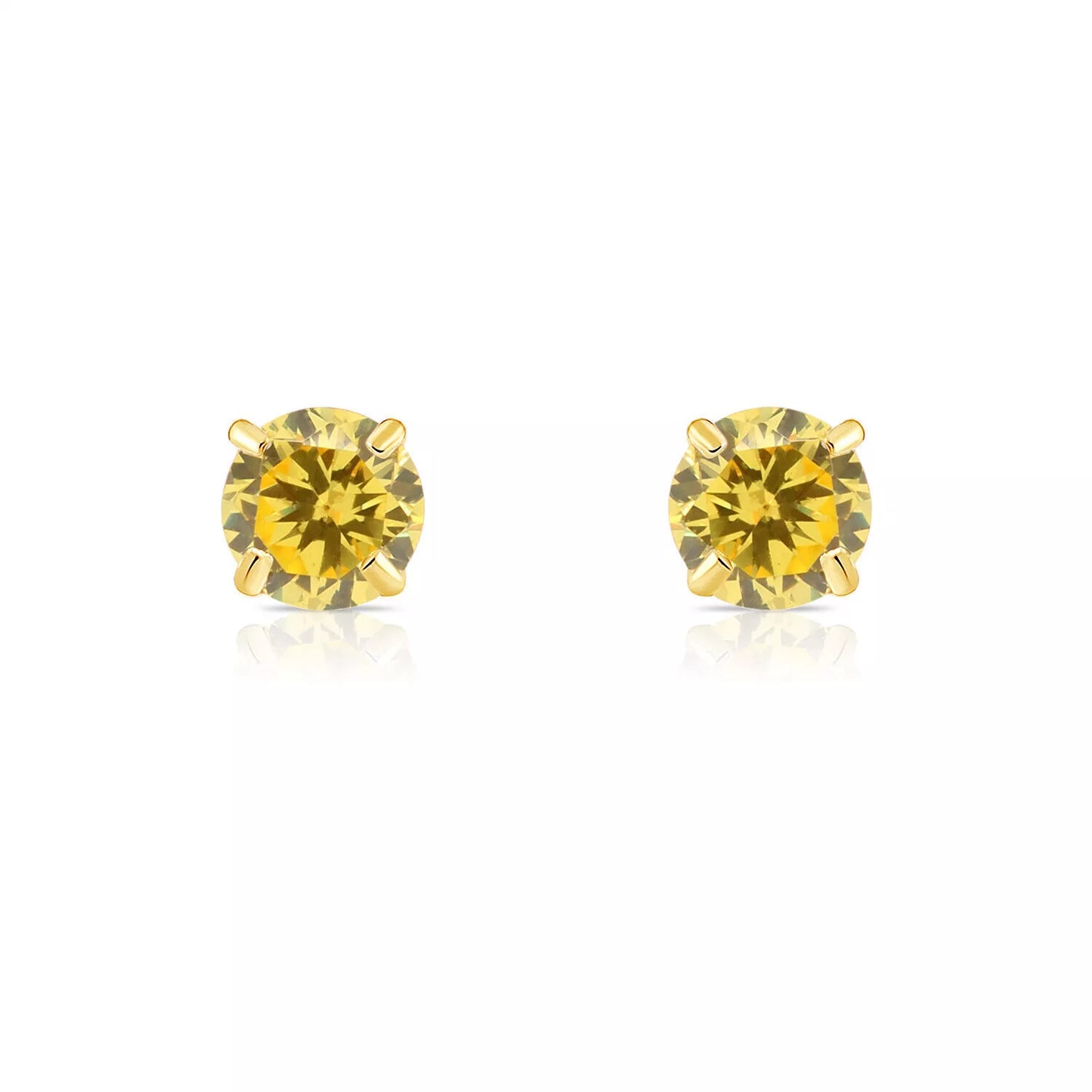 14K Solid Yellow Gold 3mm Round Birthstone Stud Earrings with screw back