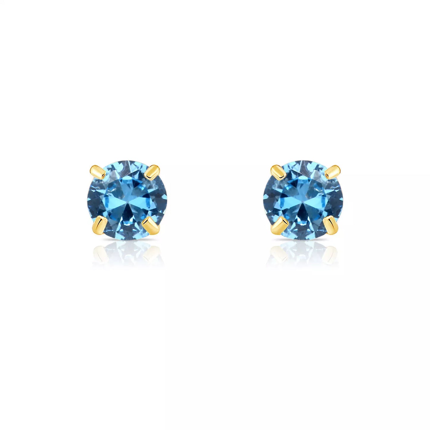 14K Solid Yellow Gold 3mm Round Birthstone Stud Earrings with screw back