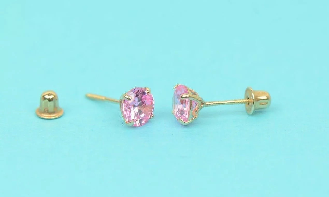 14K Solid Yellow Gold 4mm Round Birthstone Stud Earrings with screw back