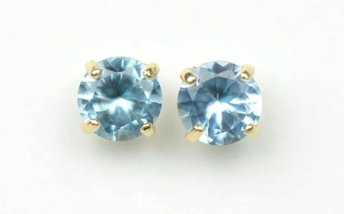 14K Solid Yellow Gold 4mm Round Birthstone Stud Earrings with screw back