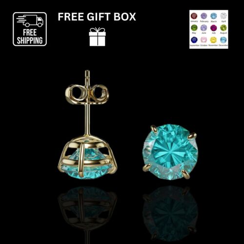 4K Yellow Gold 3mm Round Birthstone Stud Earrings with Push Back