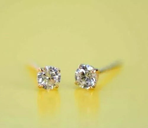 4K Yellow Gold 3mm Round Birthstone Stud Earrings with Push Back