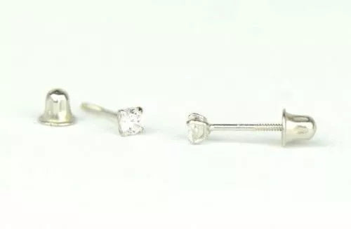 14K Solid White Gold 2.5mm Round Birthstone Stud Earrings with Screw Back