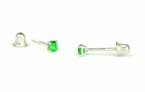 14K Solid White Gold 2.5mm Round Birthstone Stud Earrings with Screw Back