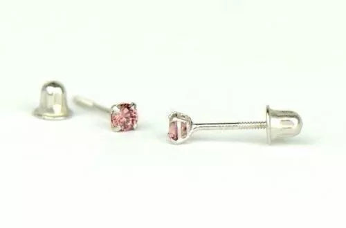 14K Solid White Gold 2.5mm Round Birthstone Stud Earrings with Screw Back