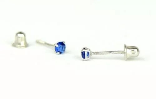 14K Solid White Gold 2.5mm Round Birthstone Stud Earrings with Screw Back