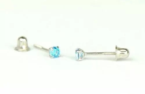 14K Solid White Gold 2.5mm Round Birthstone Stud Earrings with Screw Back