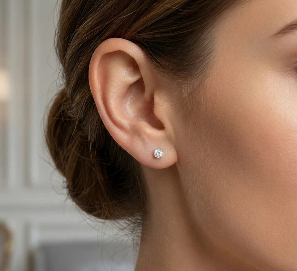 14K Gold / 925 Sterling Silver Stud Earrings | Screw-Back & Push-Back Styles | Hypoallergenic | GRA Moissanite or Cubic Zirconia Stones