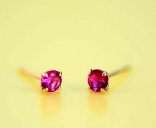 4K Yellow Gold 3mm Round Birthstone Stud Earrings with Push Back