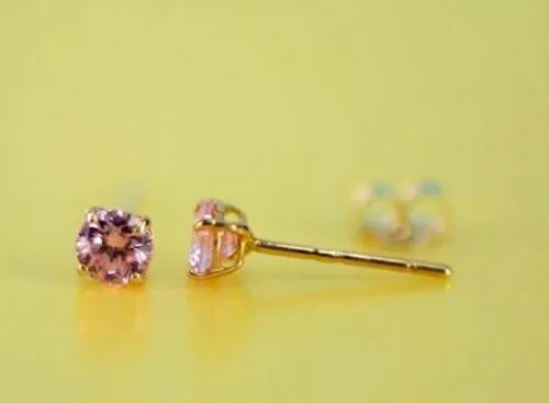 4K Yellow Gold 3mm Round Birthstone Stud Earrings with Push Back