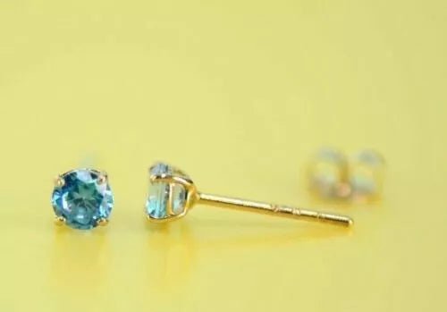 4K Yellow Gold 3mm Round Birthstone Stud Earrings with Push Back