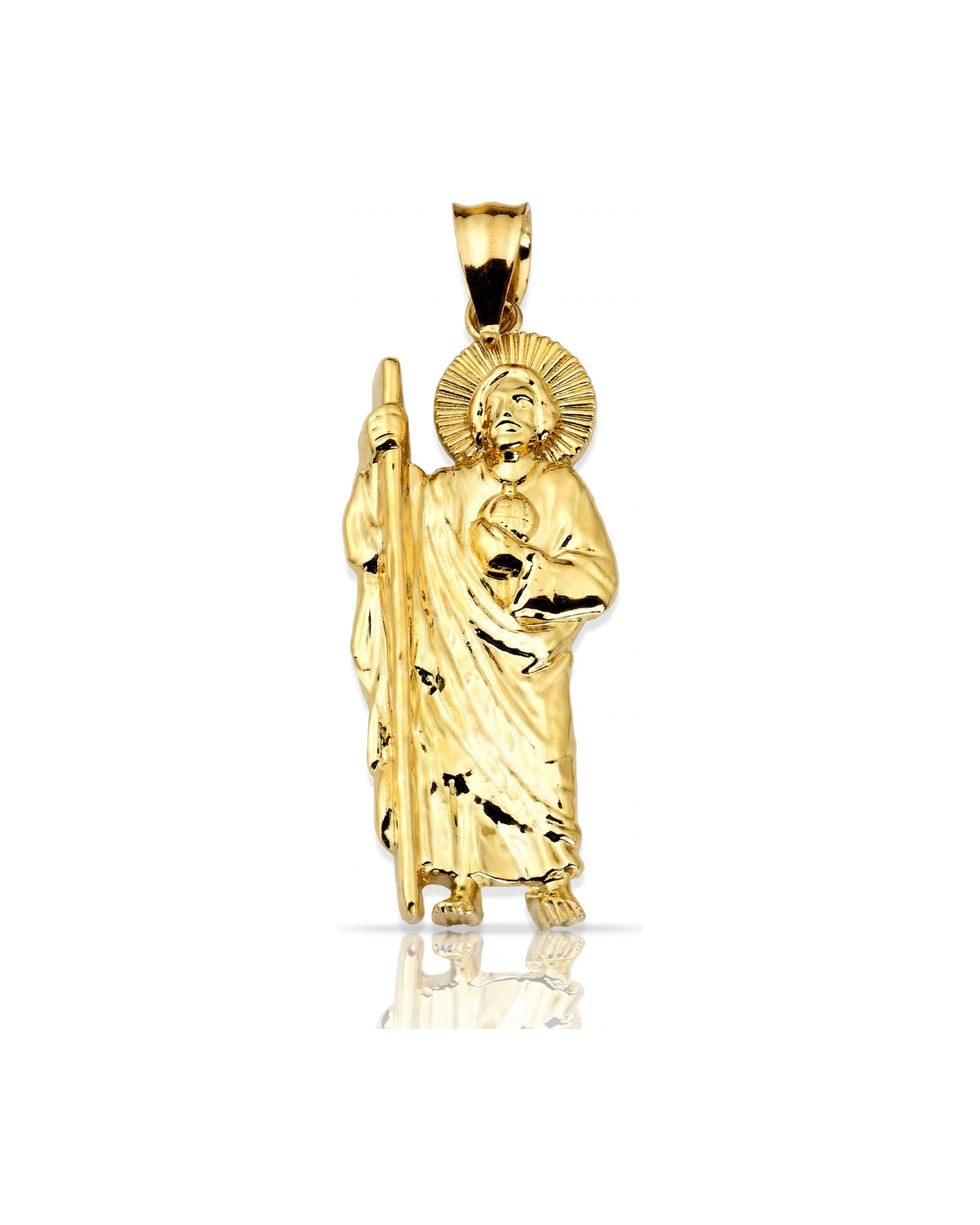 Saint Jude Staff Sunburst Halo Pendant - 10K Yellow Gold