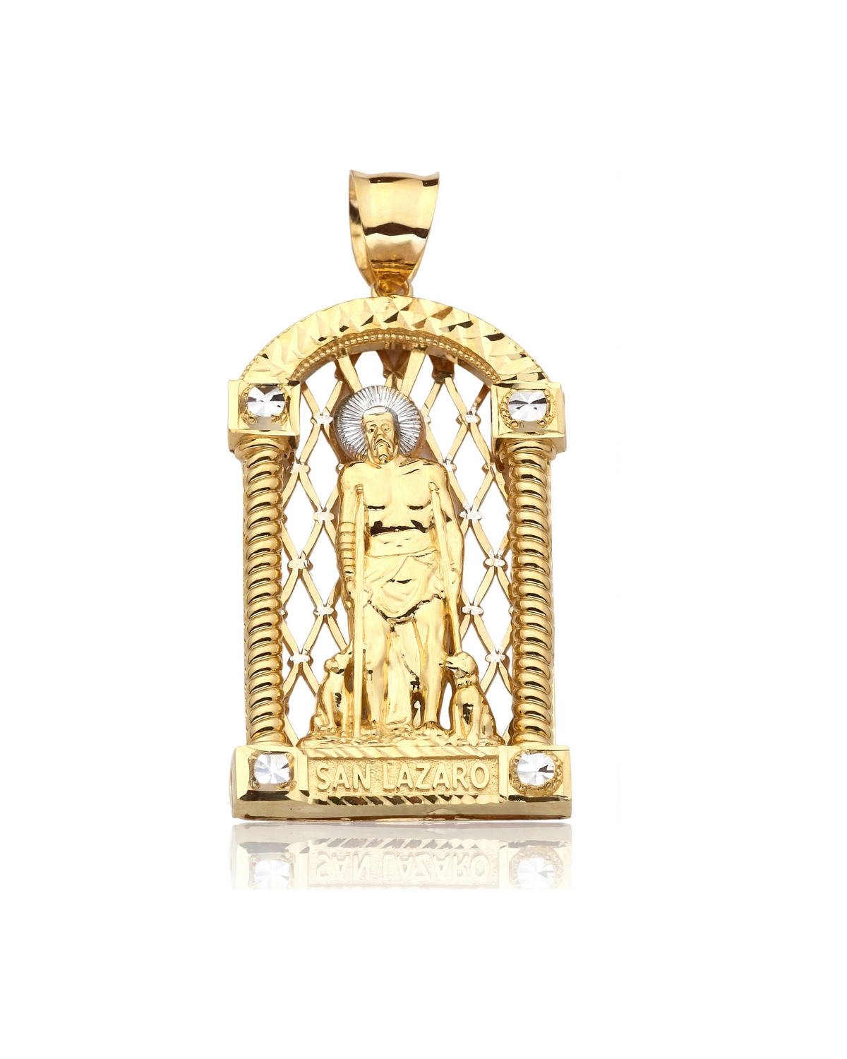 San Lazaro Saint Lazarus Arch Pendant with CZ Corner Accents - 10K Yellow Gold