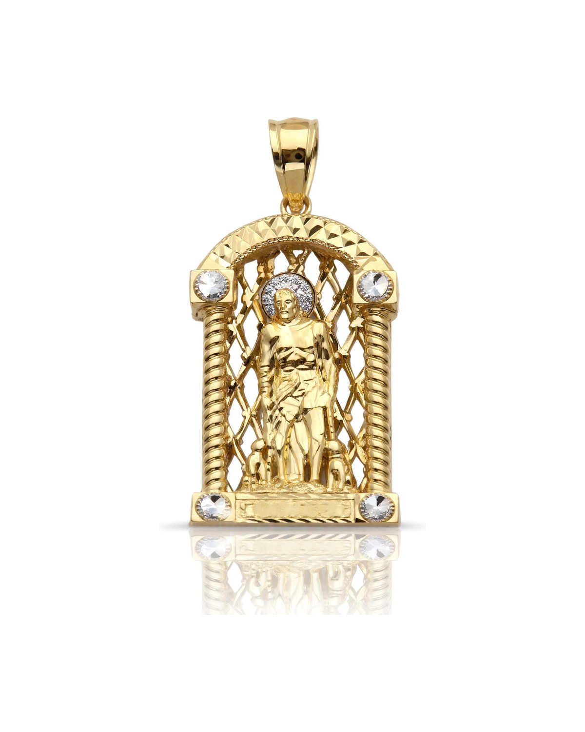 San Lazaro Saint Lazarus Pendant with CZ Accents - 10K Yellow Gold