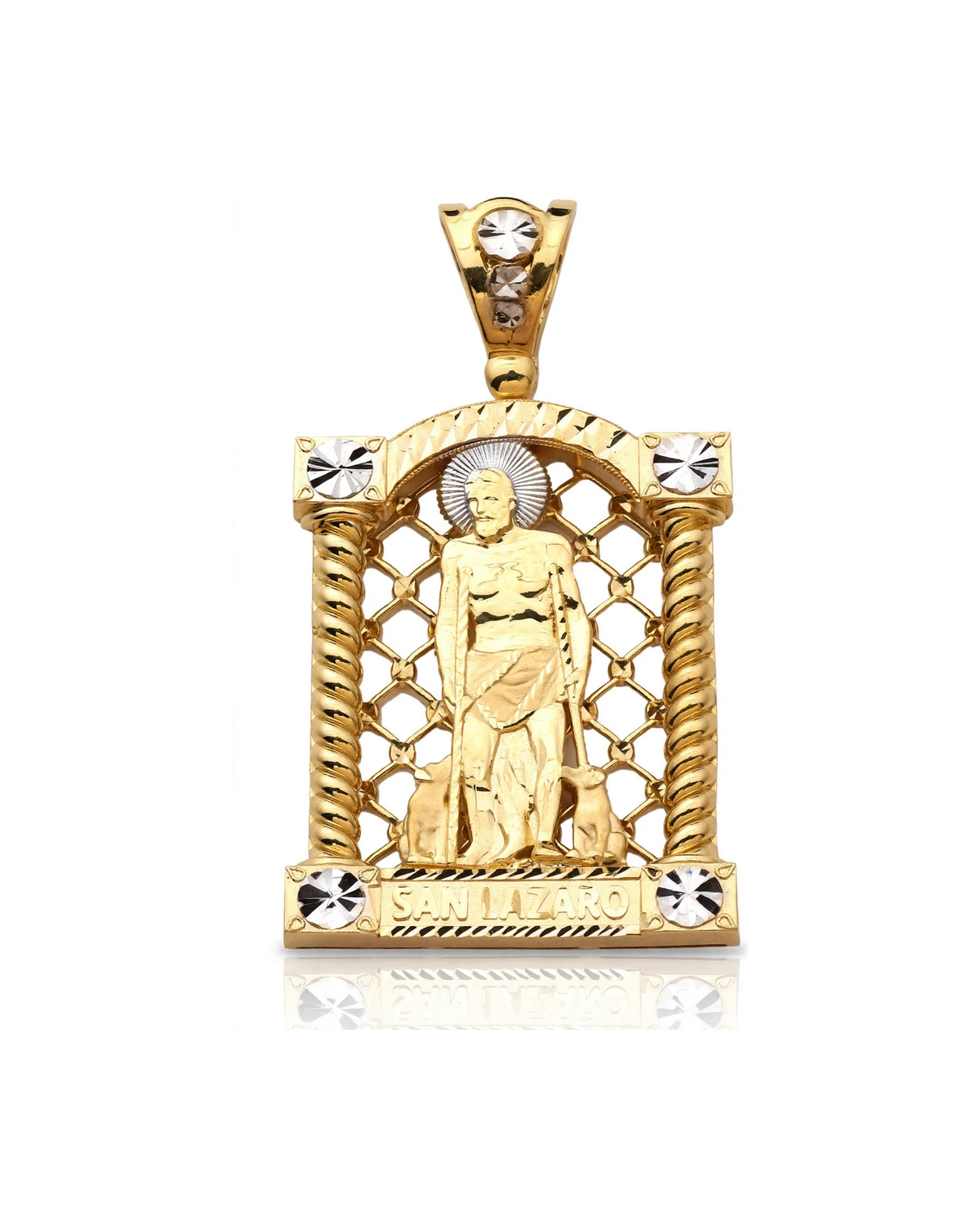 San Lazaro Saint Lazarus Arch Pendant with Twisted Columns and CZ Accents - 10K Yellow Gold