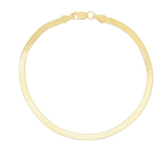 Herringbone Link Chain Bracelet - 14K Yellow Gold - Solid