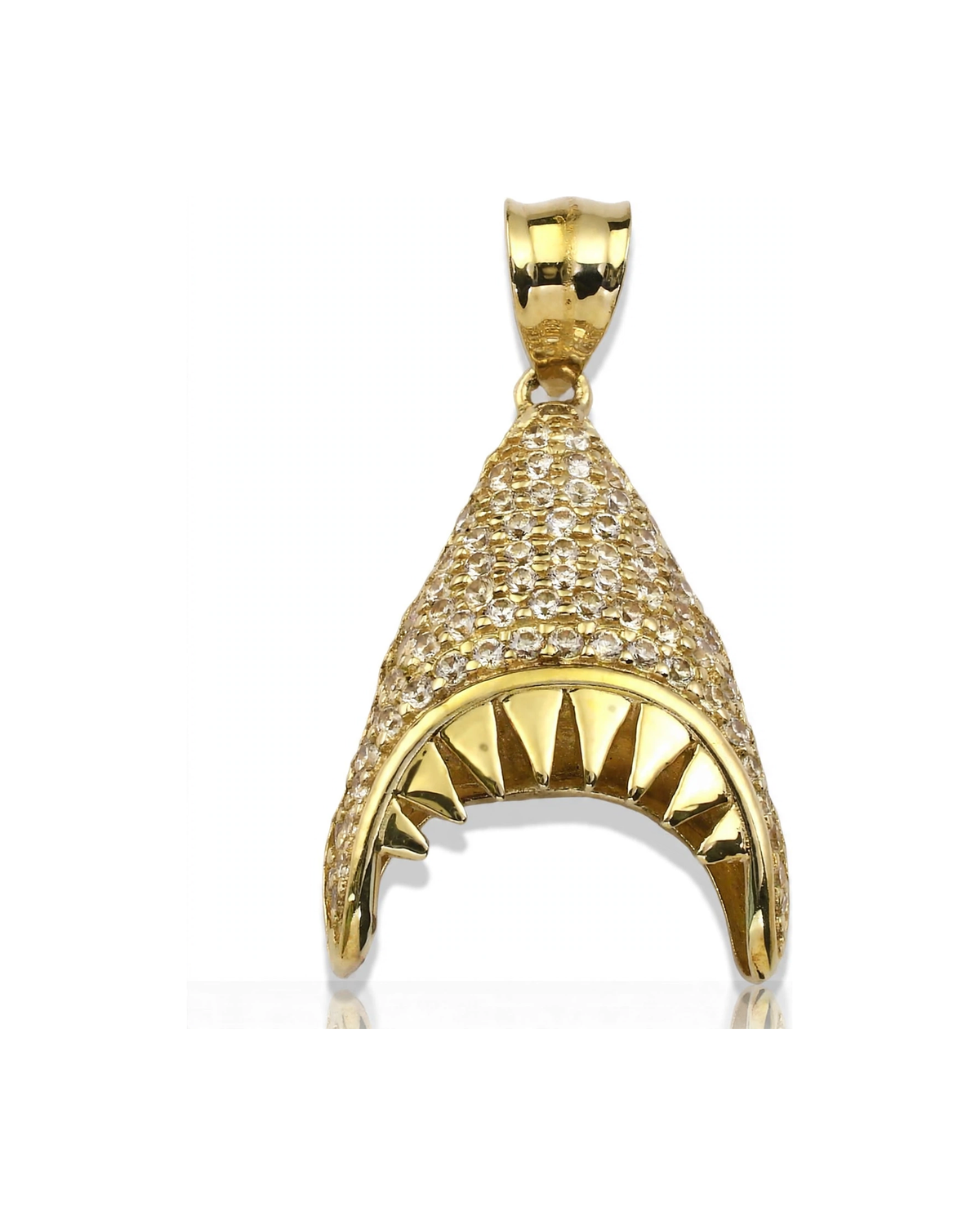 Shark Jaw Pendant with CZ - 10K Gold