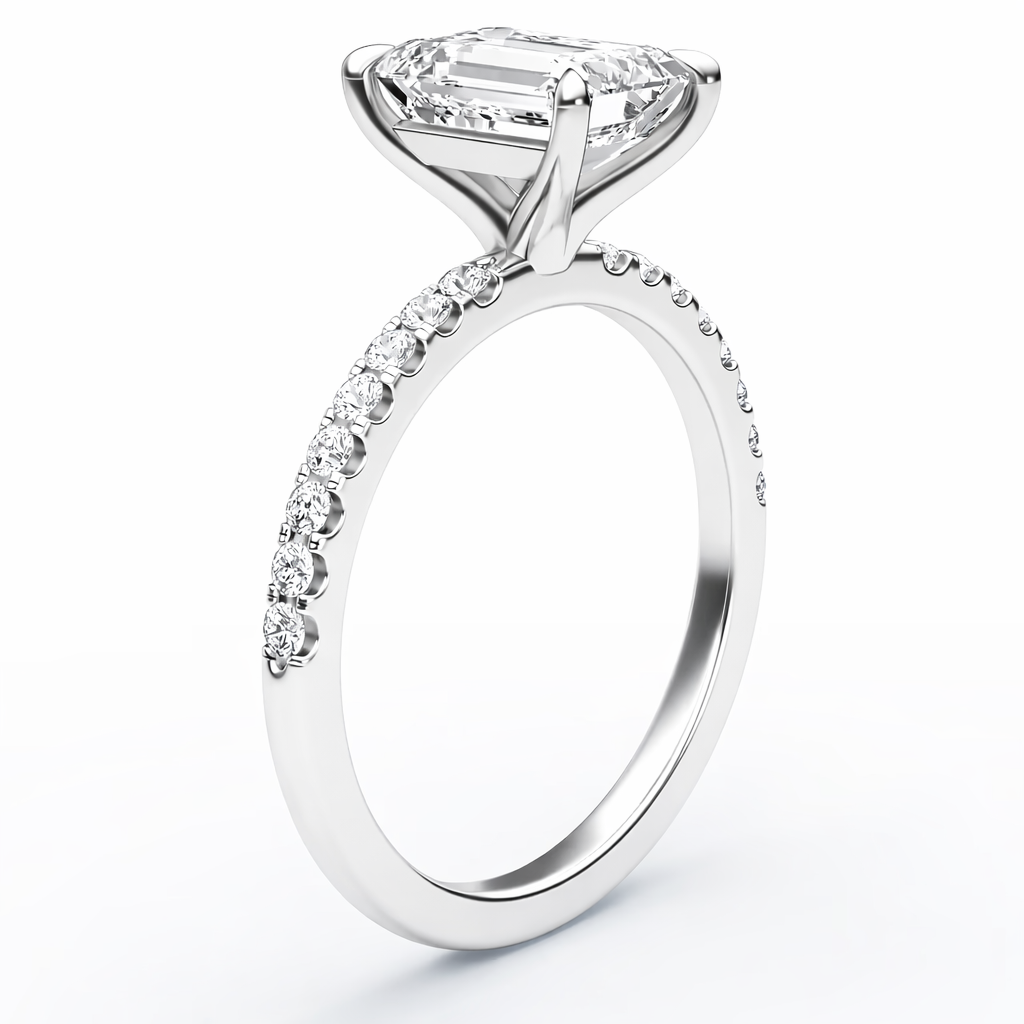 14K Emerald Solitaire — Flat Band Pave