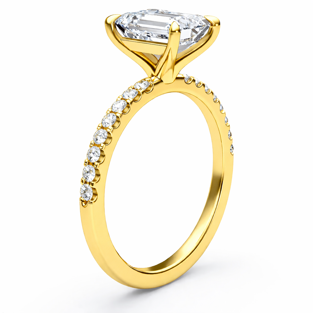 14K Emerald Solitaire — Flat Band Pave